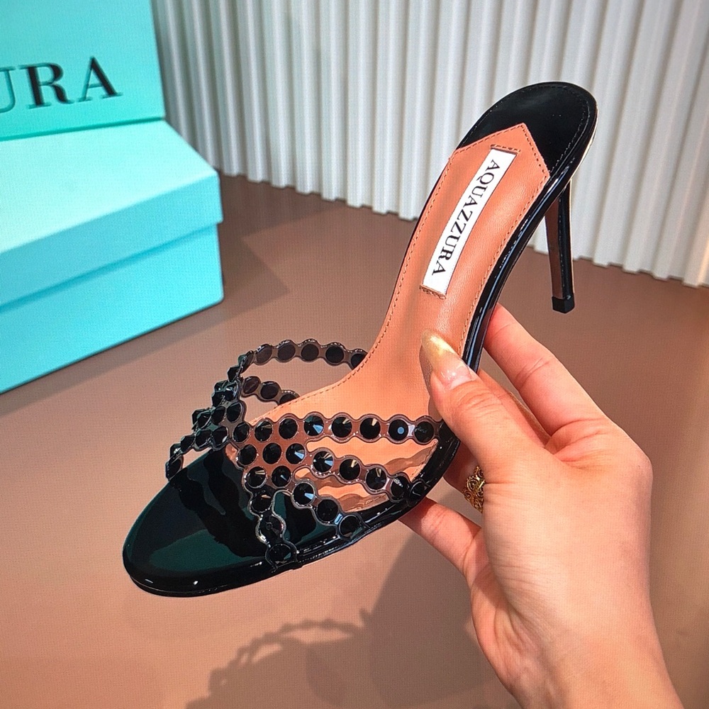Aquazzura Black Patent Beaded Tequila Mule 75 - Picture 5 of 9